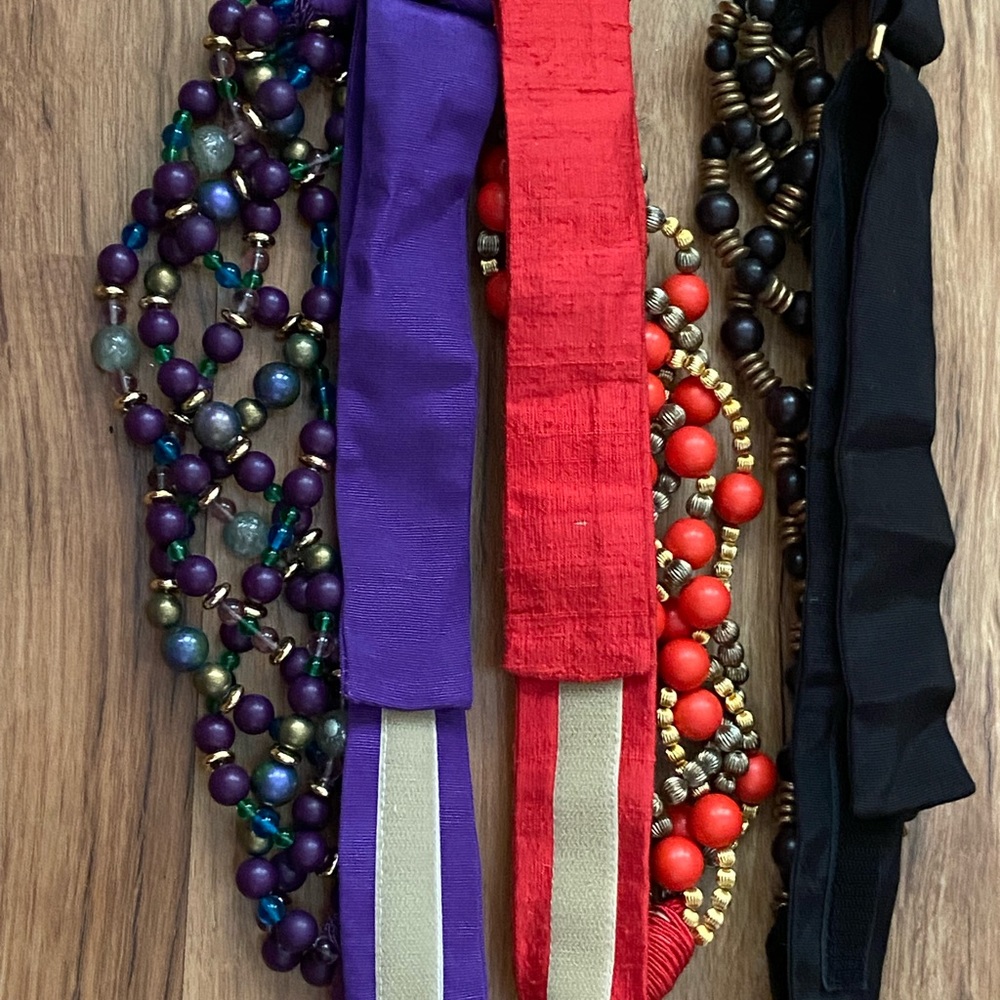 Three Twisted Beaded Belts Adjustable Purple Red … - image 2